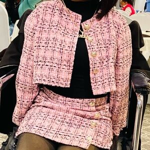 Frenchy Plaid Button Front Crop Jacket & Skirt